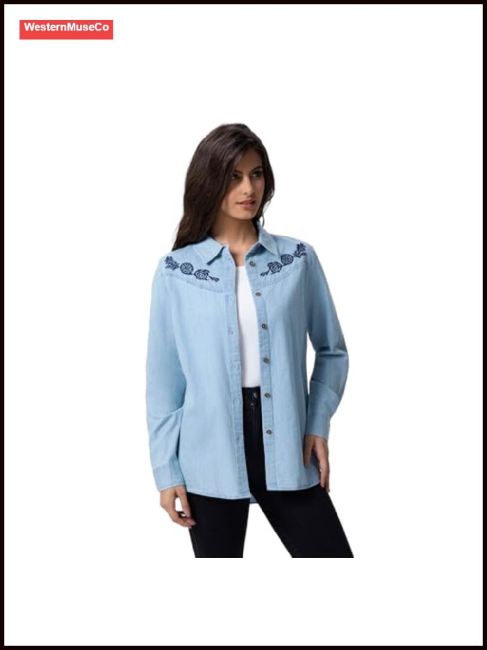 100% Cotton Embroidered Western Button Down Shirt Long Sleeve Blouse